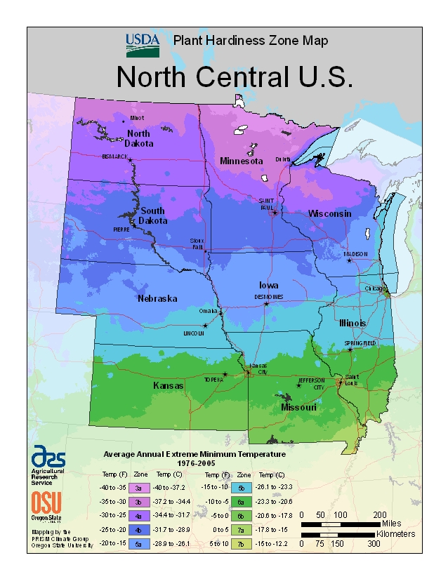 North Central U.S. Plant Hardiness Zone Map USDA